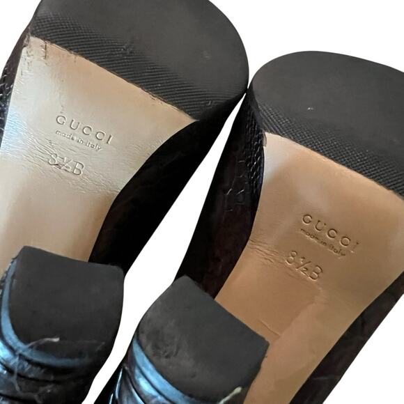 Gucci Leather Crocodile Embossed Thick Heel Pumps Cocoa Timeless Classic 8.5 - Picture 13 of 14